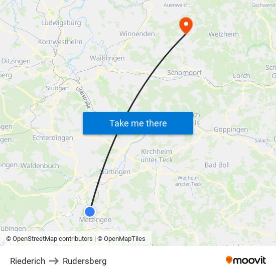 Riederich to Rudersberg map
