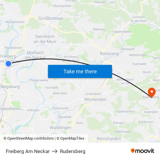 Freiberg Am Neckar to Rudersberg map