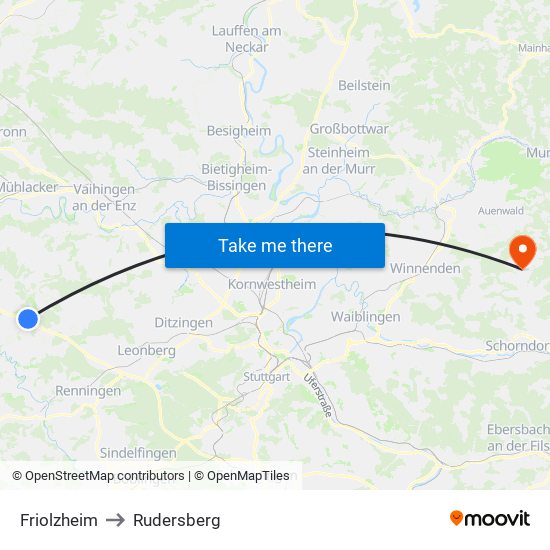 Friolzheim to Rudersberg map