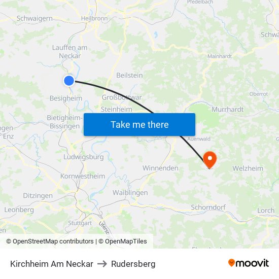 Kirchheim Am Neckar to Rudersberg map