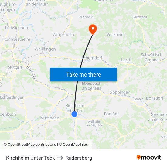 Kirchheim Unter Teck to Rudersberg map