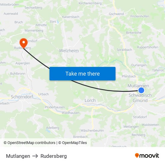 Mutlangen to Rudersberg map