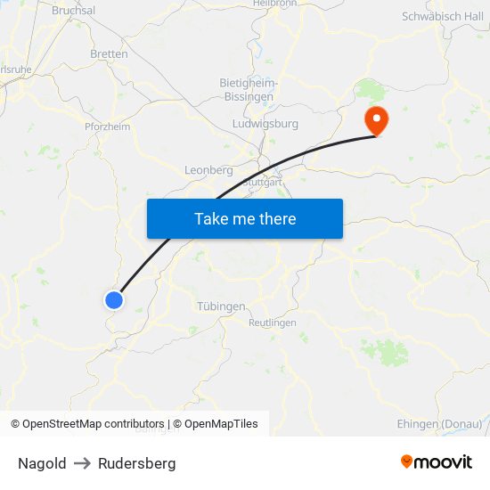 Nagold to Rudersberg map