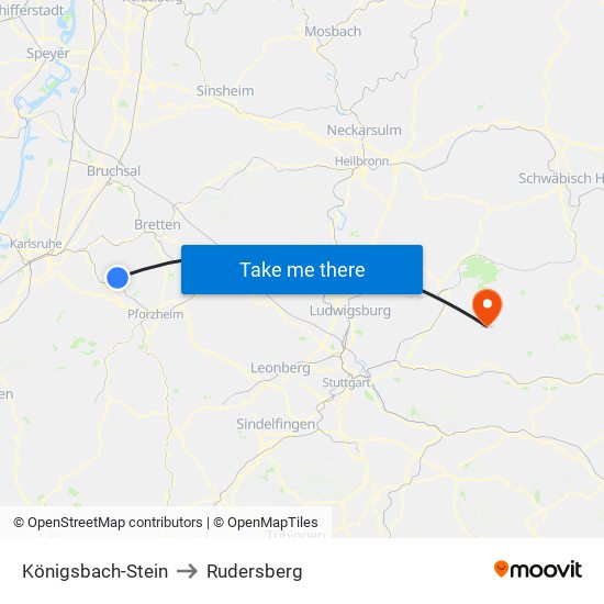 Königsbach-Stein to Rudersberg map