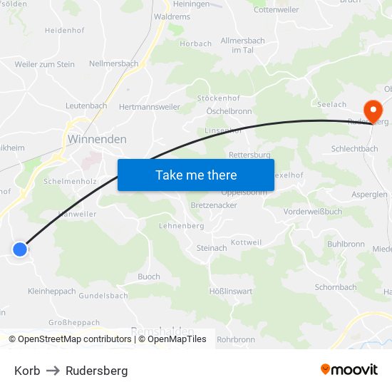 Korb to Rudersberg map