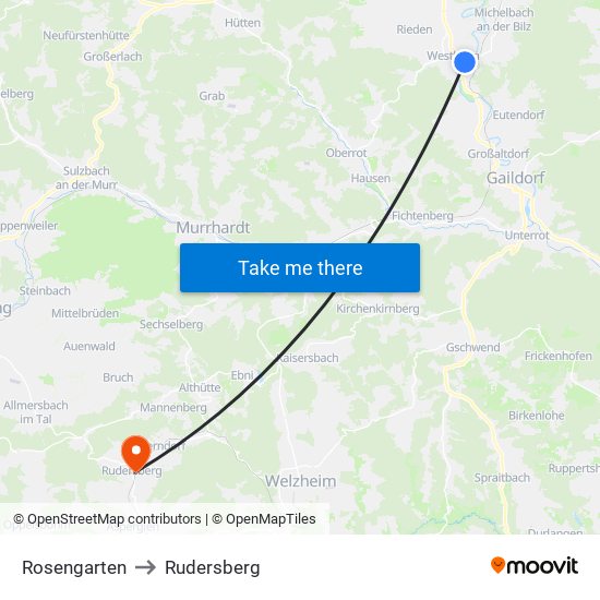 Rosengarten to Rudersberg map