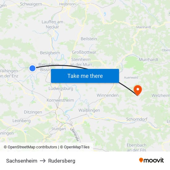 Sachsenheim to Rudersberg map