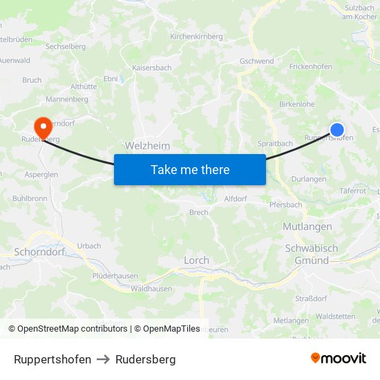 Ruppertshofen to Rudersberg map