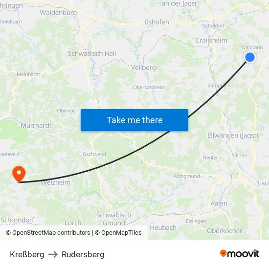 Kreßberg to Rudersberg map