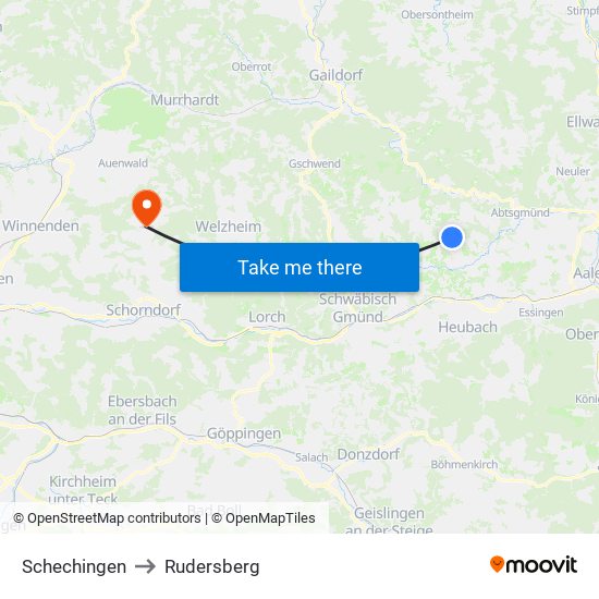 Schechingen to Rudersberg map
