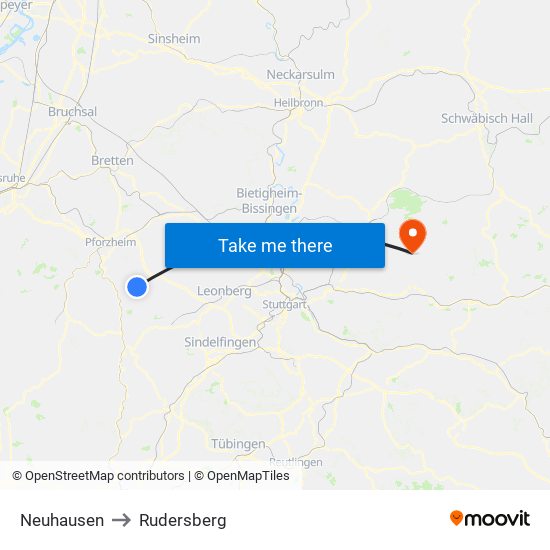 Neuhausen to Rudersberg map