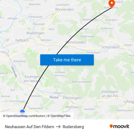 Neuhausen Auf Den Fildern to Rudersberg map