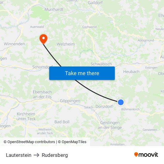 Lauterstein to Rudersberg map