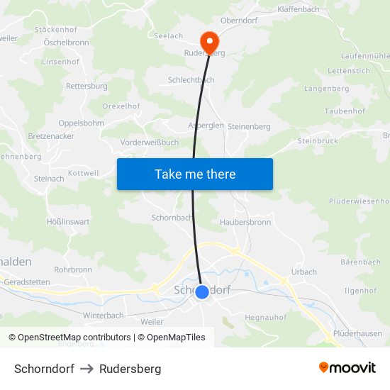 Schorndorf to Rudersberg map