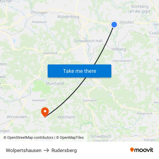 Wolpertshausen to Rudersberg map