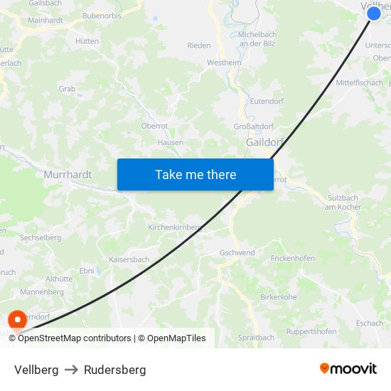 Vellberg to Rudersberg map