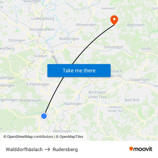 Walddorfhäslach to Rudersberg map