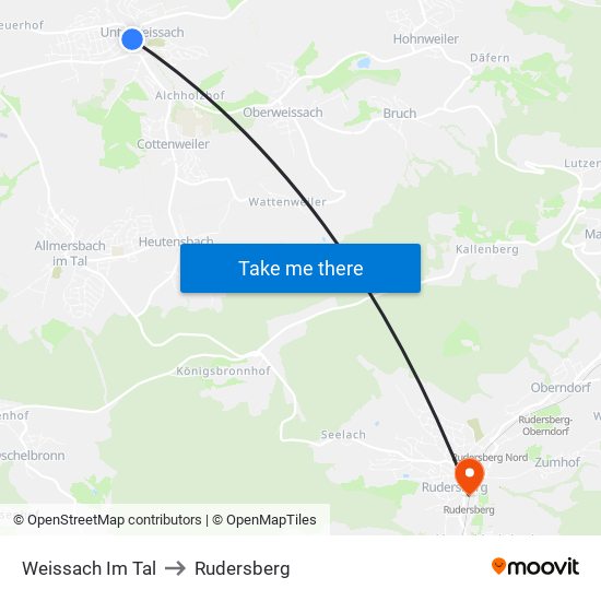 Weissach Im Tal to Rudersberg map