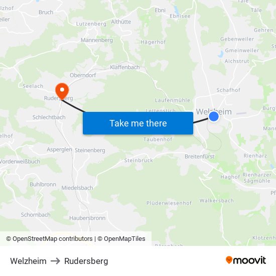 Welzheim to Rudersberg map