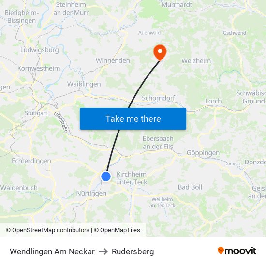 Wendlingen Am Neckar to Rudersberg map