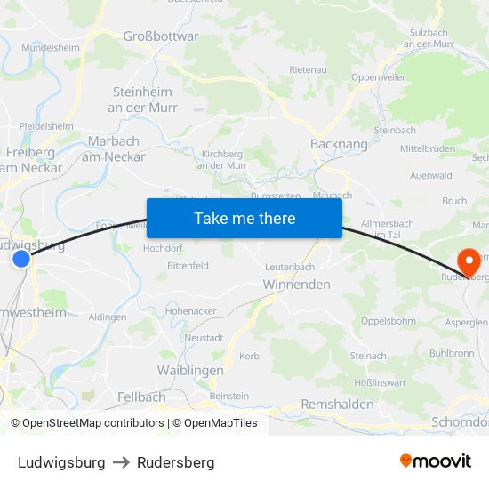 Ludwigsburg to Rudersberg map