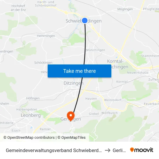 Gemeindeverwaltungsverband Schwieberdingen-Hemmingen to Gerlingen map