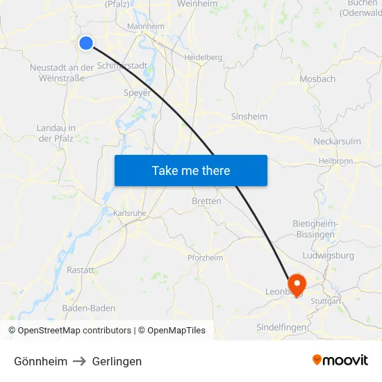 Gönnheim to Gerlingen map