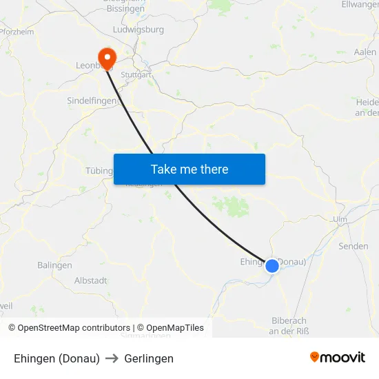 Ehingen (Donau) to Gerlingen map