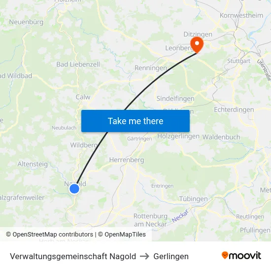 Verwaltungsgemeinschaft Nagold to Gerlingen map