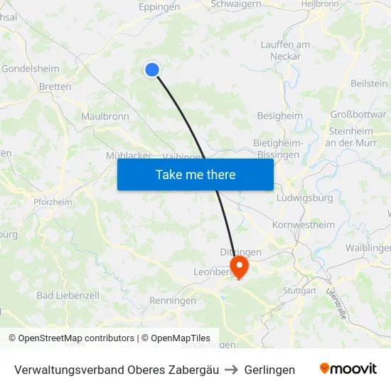 Verwaltungsverband Oberes Zabergäu to Gerlingen map