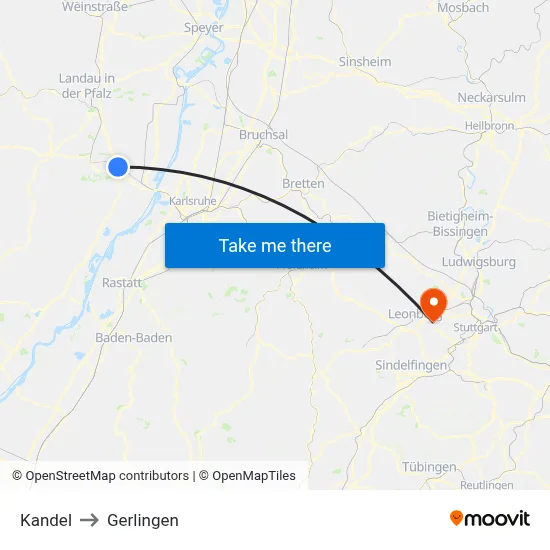 Kandel to Gerlingen map