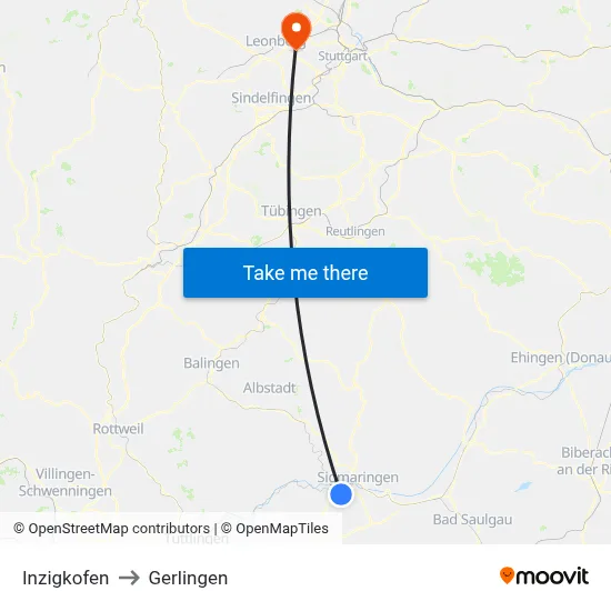 Inzigkofen to Gerlingen map