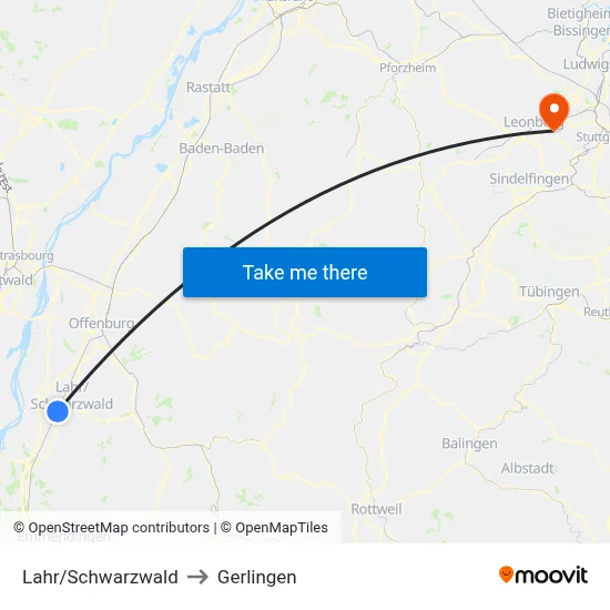 Lahr/Schwarzwald to Gerlingen map