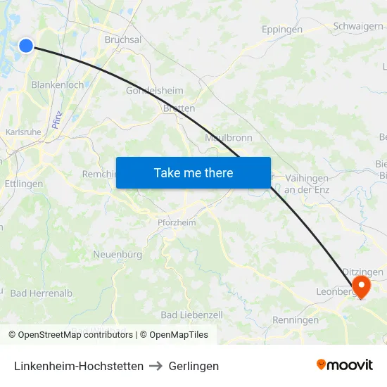 Linkenheim-Hochstetten to Gerlingen map
