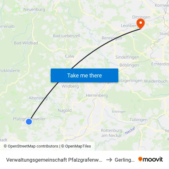 Verwaltungsgemeinschaft Pfalzgrafenweiler to Gerlingen map