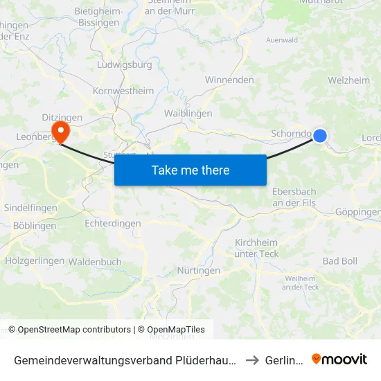 Gemeindeverwaltungsverband Plüderhausen-Urbach to Gerlingen map
