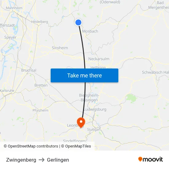 Zwingenberg to Gerlingen map