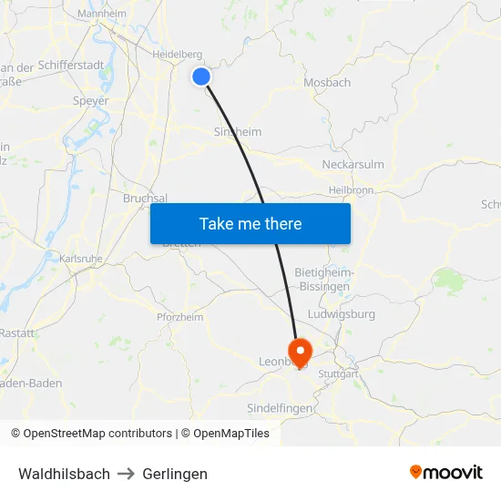Waldhilsbach to Gerlingen map
