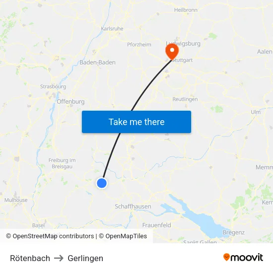 Rötenbach to Gerlingen map