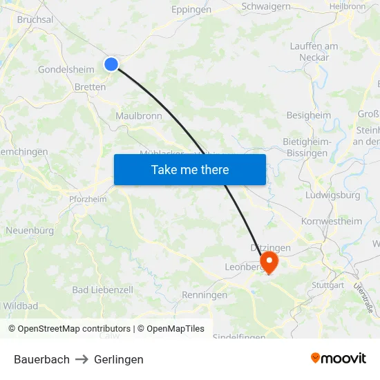 Bauerbach to Gerlingen map