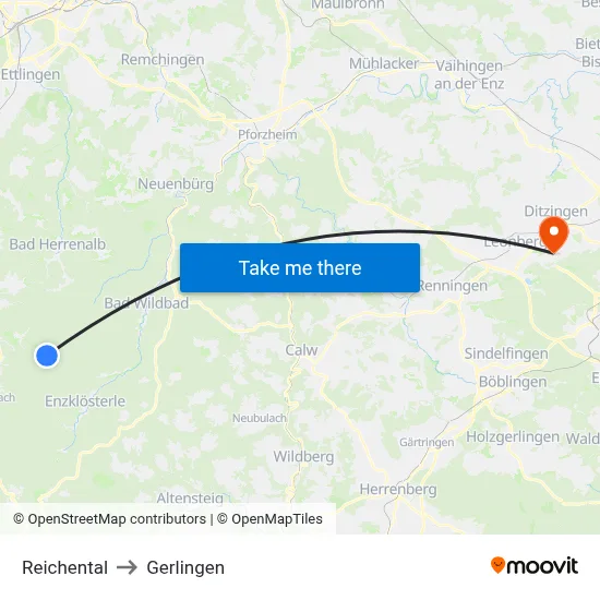 Reichental to Gerlingen map