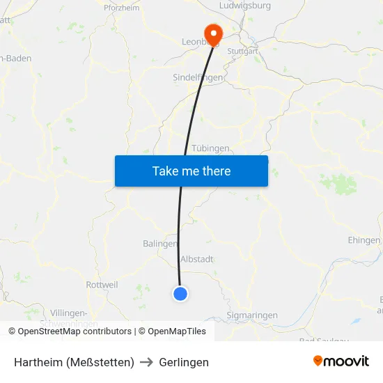 Hartheim (Meßstetten) to Gerlingen map