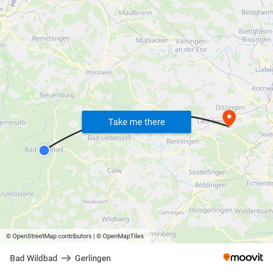 Bad Wildbad to Gerlingen map