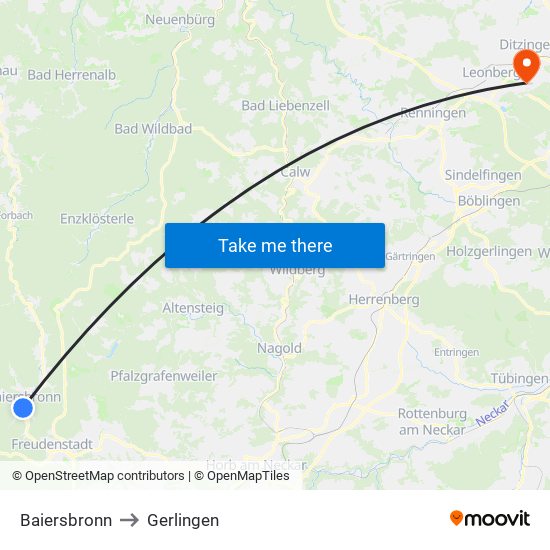 Baiersbronn to Gerlingen map