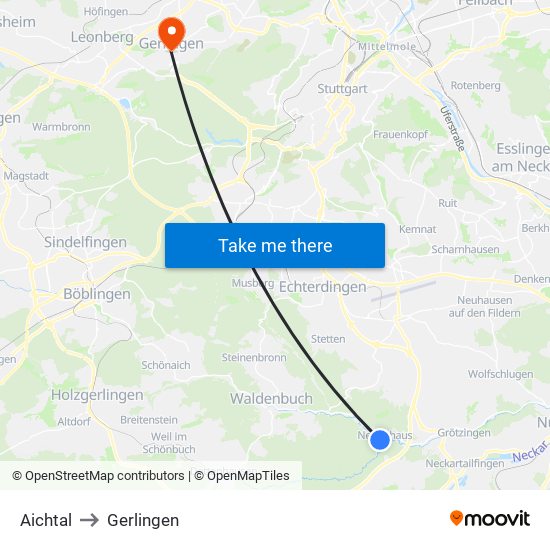 Aichtal to Gerlingen map