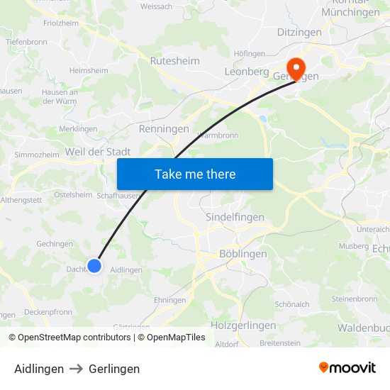 Aidlingen to Gerlingen map