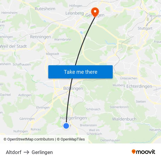 Altdorf to Gerlingen map