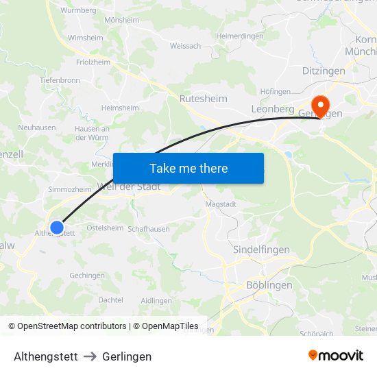 Althengstett to Gerlingen map