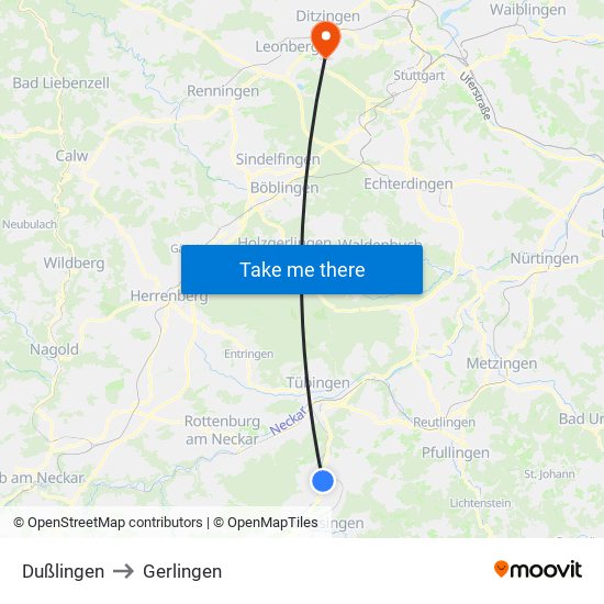 Dußlingen to Gerlingen map