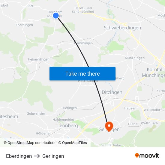 Eberdingen to Gerlingen map